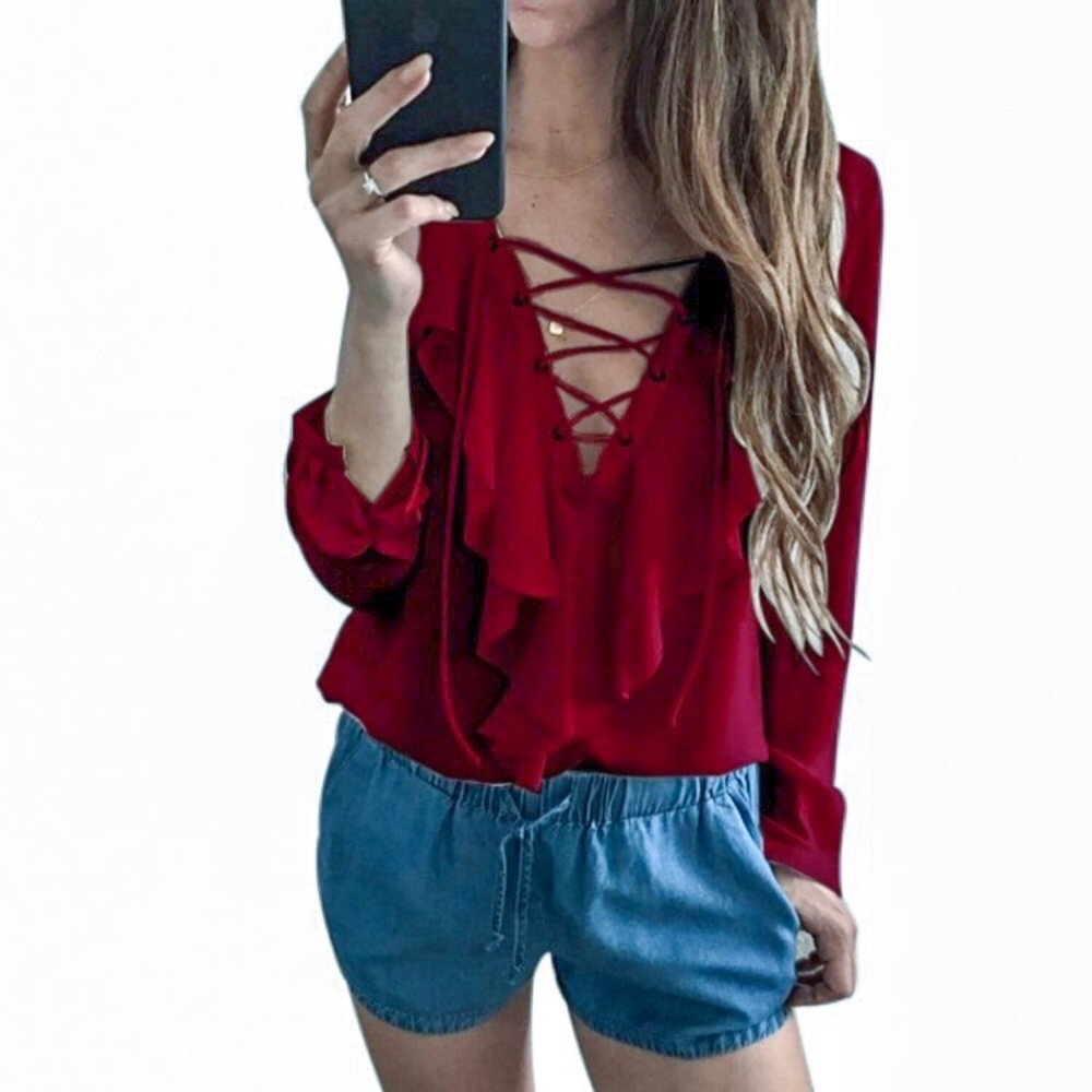🆕Chiffon Blouse In Burgundy